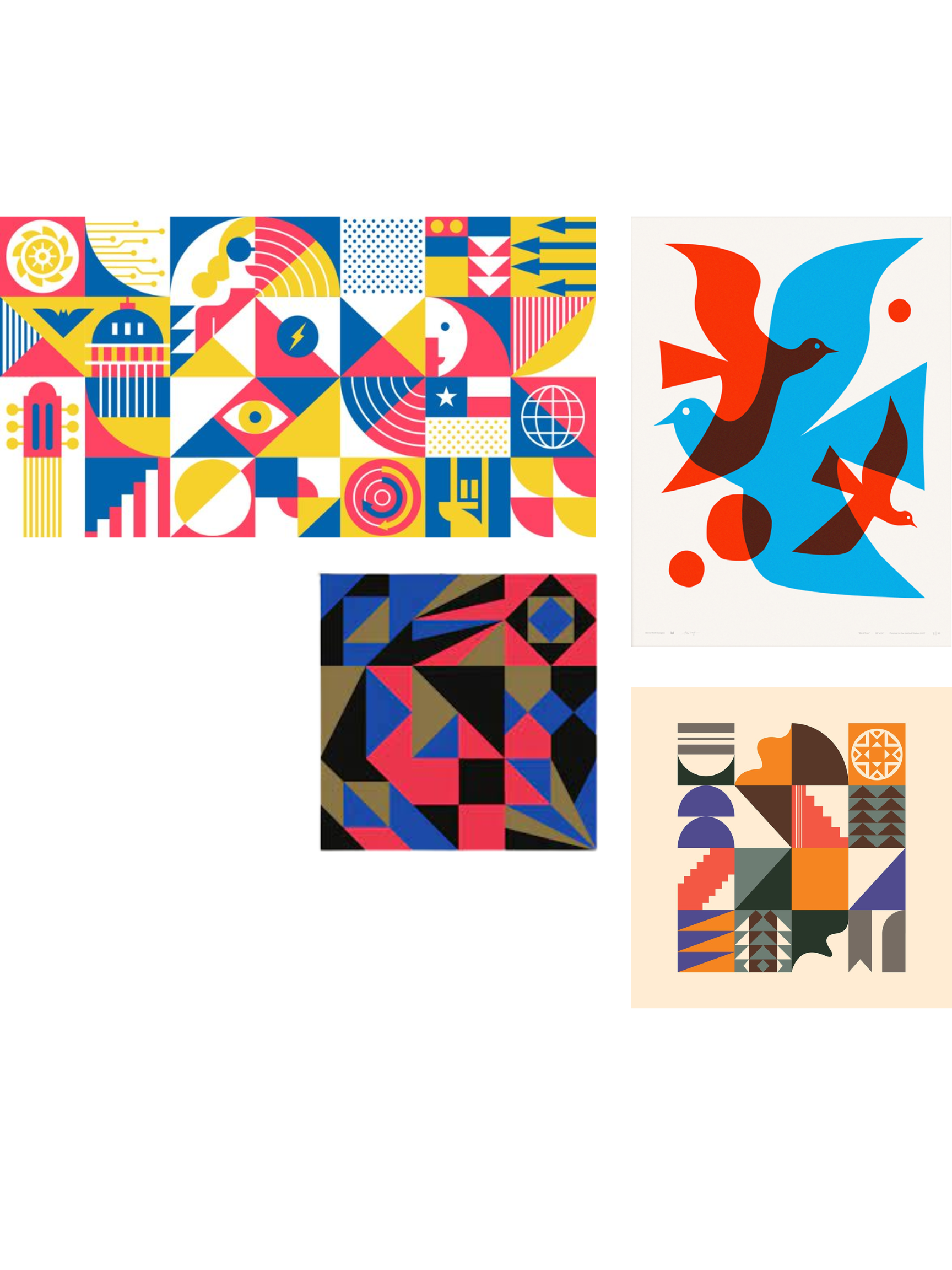 A collection of artwork by Steve Wolf, the artist whose style this mural emulates.